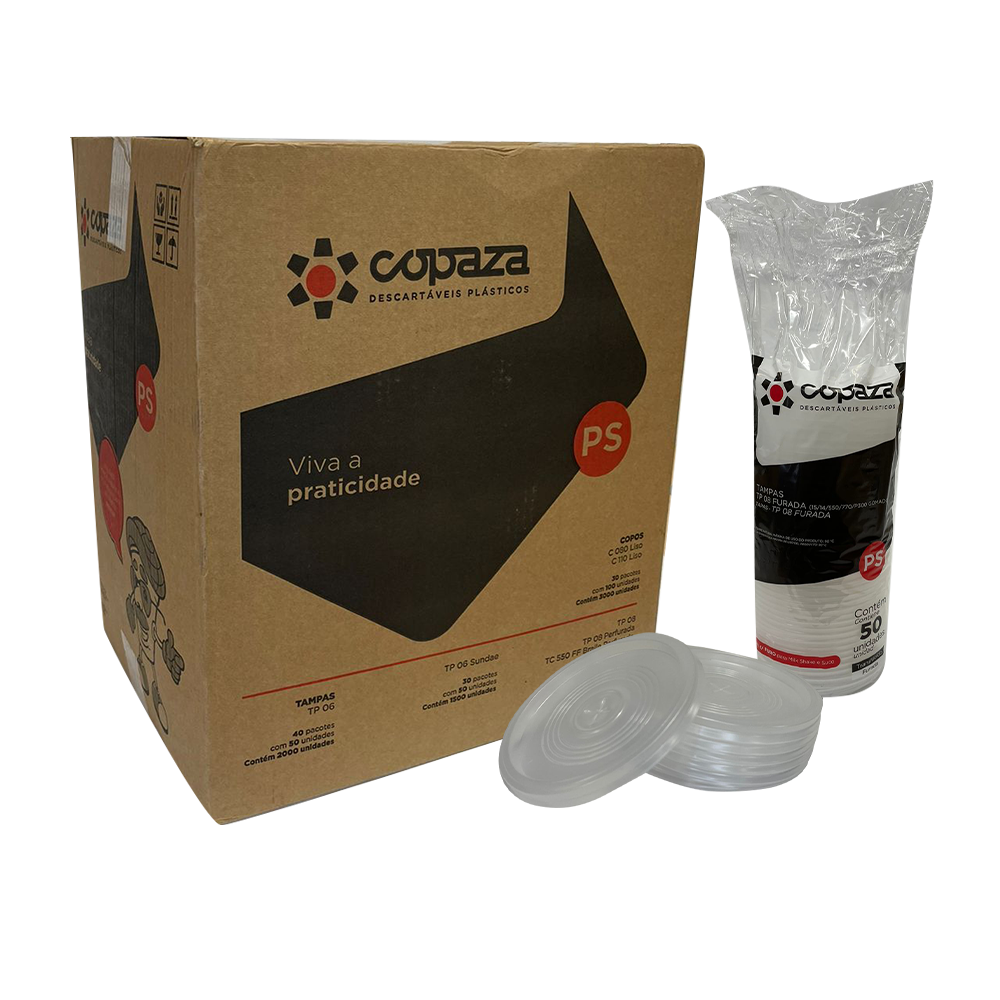 Tampa com Furo para Copo 770ml e Potes 500/400/300ml TP08 Copaza